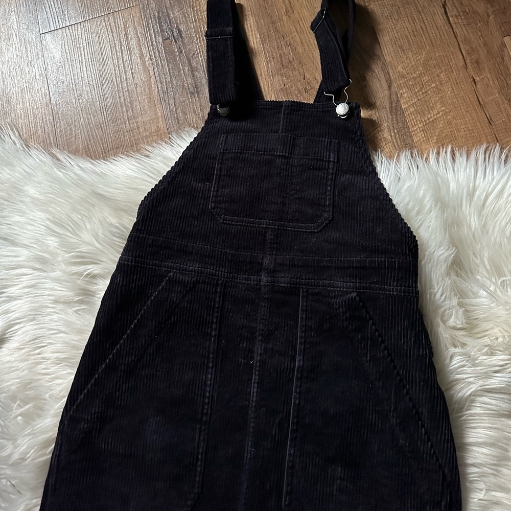 & OTHER STORIES Overall Corduroy Mini Dress In Black - Picture 3 of 5
